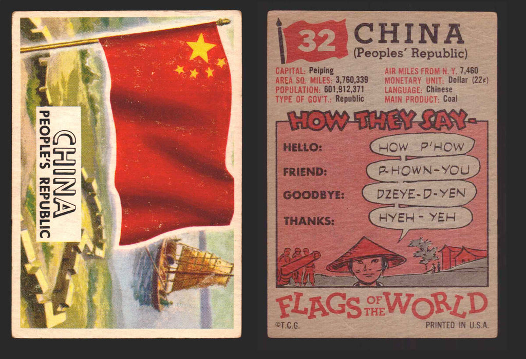 1956 Flags of the World Vintage Trading Cards You Pick Singles #1-#80 Topps 32	China Peoples' Republic  - TvMovieCards.com
