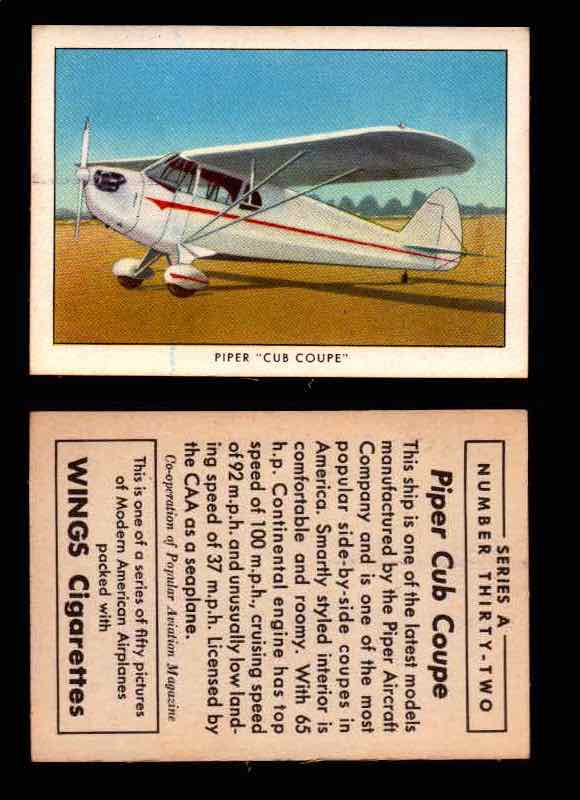 1940 Modern American Airplanes Series A Vintage Trading Cards Pick Singles #1-50 32 Piper “Cub Coupe”  - TvMovieCards.com