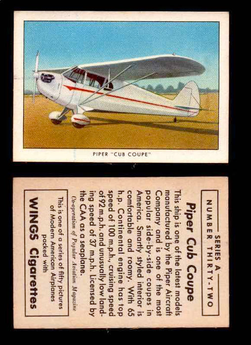 1940 Modern American Airplanes Series A Vintage Trading Cards Pick Singles #1-50 32 Piper “Cub Coupe”  - TvMovieCards.com