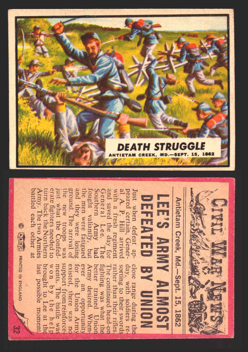 Civil War News Vintage Trading Cards A&BC Gum You Pick Singles #1-88 1965 32   Death Struggle  - TvMovieCards.com