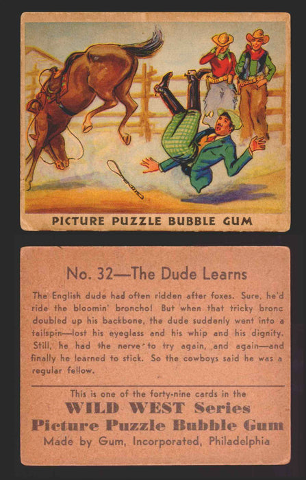 Wild West Series Vintage Trading Card You Pick Singles #1-#49 Gum Inc. 1933 32   The Dude Learns  - TvMovieCards.com
