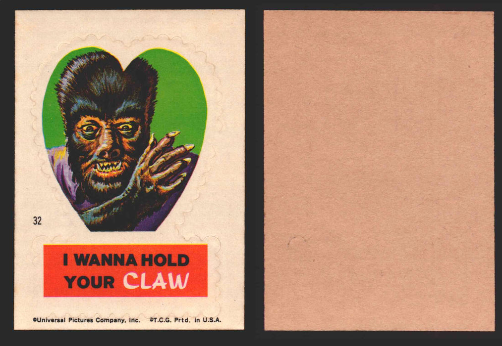 1966 Frankenstein Stickers Vintage Trading Cards You Pick Singles #1-44 EX Topps #32 I Wanna Hold Your Claw  - TvMovieCards.com