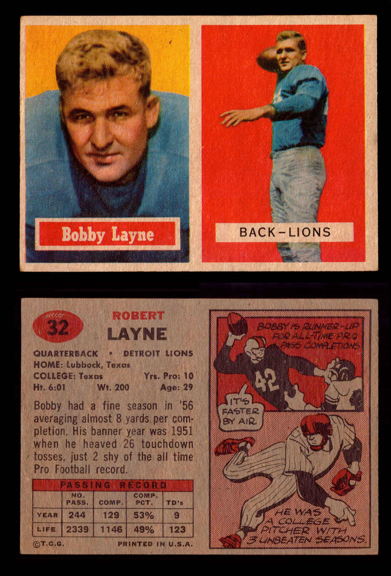 1957 Topps Football Trading Card You Pick Singles #1-#154 VG/EX #	32	Bobby Layne (HOF)  - TvMovieCards.com