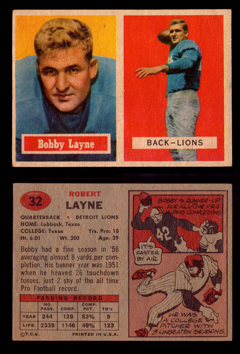 1957 Topps Football Trading Card You Pick Singles #1-#154 VG/EX #	32	Bobby Layne (HOF)  - TvMovieCards.com