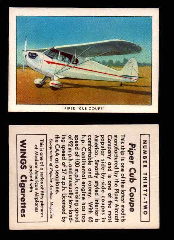 1940 Modern American Airplanes Series 1 Vintage Trading Cards Pick Singles #1-50 32 Piper “Cub Coupe”  - TvMovieCards.com