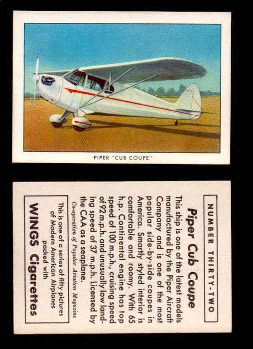 1940 Modern American Airplanes Series 1 Vintage Trading Cards Pick Singles #1-50 32 Piper “Cub Coupe”  - TvMovieCards.com