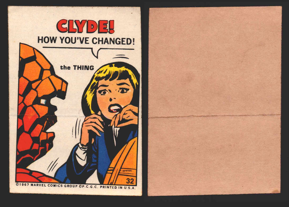 1967 Philadelphia Gum Marvel Super Hero Stickers Vintage You Pick Singles #1-55 32   The Thing - Clyde! How you've changed!  - TvMovieCards.com