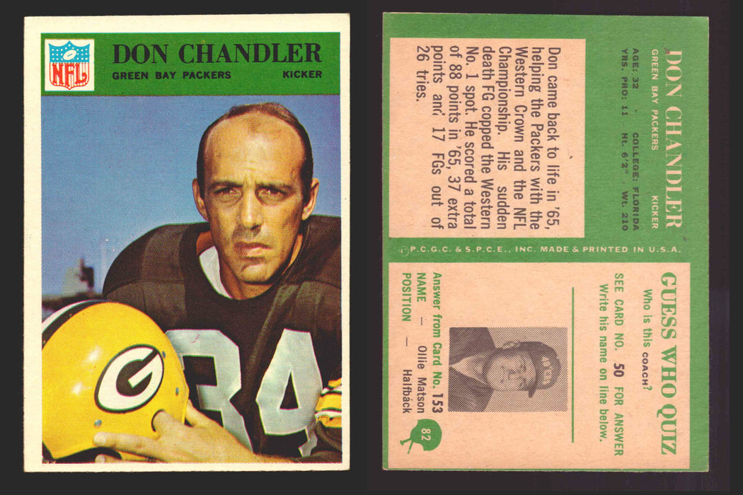1966 Philadelphia Football NFL Trading Card You Pick Singles #1-#99 VG/EX 82 Don Chandler - Greenbay Packers  - TvMovieCards.com