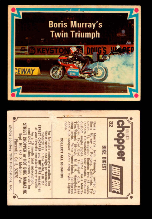 1972 Street Choppers & Hot Bikes Vintage Trading Card You Pick Singles #1-66 #32   Boris Murray's Twin Triumph (pin holes)  - TvMovieCards.com