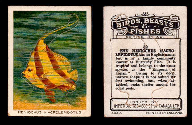 1923 Birds, Beasts, Fishes C1 Imperial Tobacco Vintage Trading Cards Singles #32 Heniochus Macrolepidotus  - TvMovieCards.com
