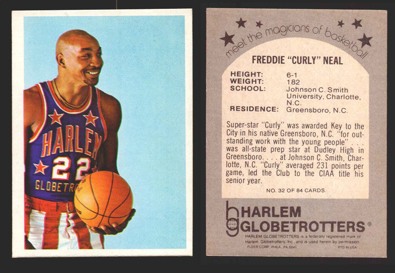 1971 Harlem Globetrotters Fleer Vintage Trading Card You Pick Singles #1-84 32 of 84   Freddy "Curly" Neal  - TvMovieCards.com