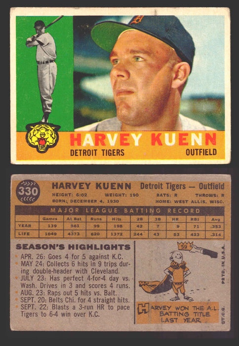 1960 Topps Baseball Trading Card You Pick Singles #250-#572 VG/EX 330 - Harvey Kuenn  - TvMovieCards.com
