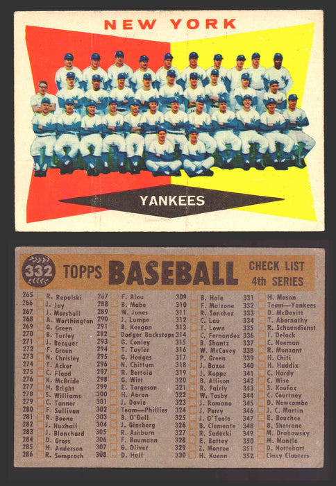 1960 Topps Baseball Trading Card You Pick Singles #250-#572 VG/EX 332 - NY Yankees Team  - TvMovieCards.com