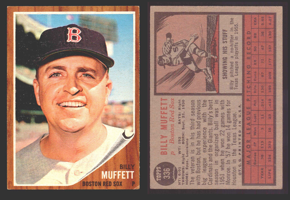 1962 Topps Baseball Trading Card You Pick Singles #300-#399 VG/EX #	336 Billy Muffett - Boston Red Sox  - TvMovieCards.com