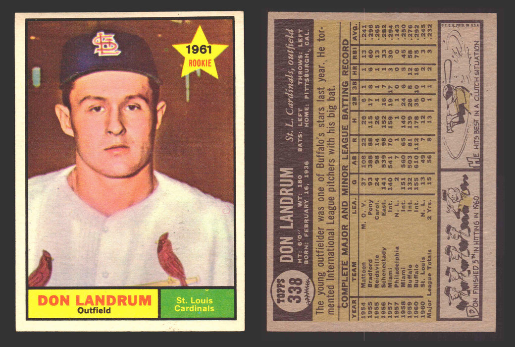 1961 Topps Baseball Trading Card You Pick Singles #300-#399 VG/EX #	338 Don Landrum - St. Louis Cardinals  - TvMovieCards.com