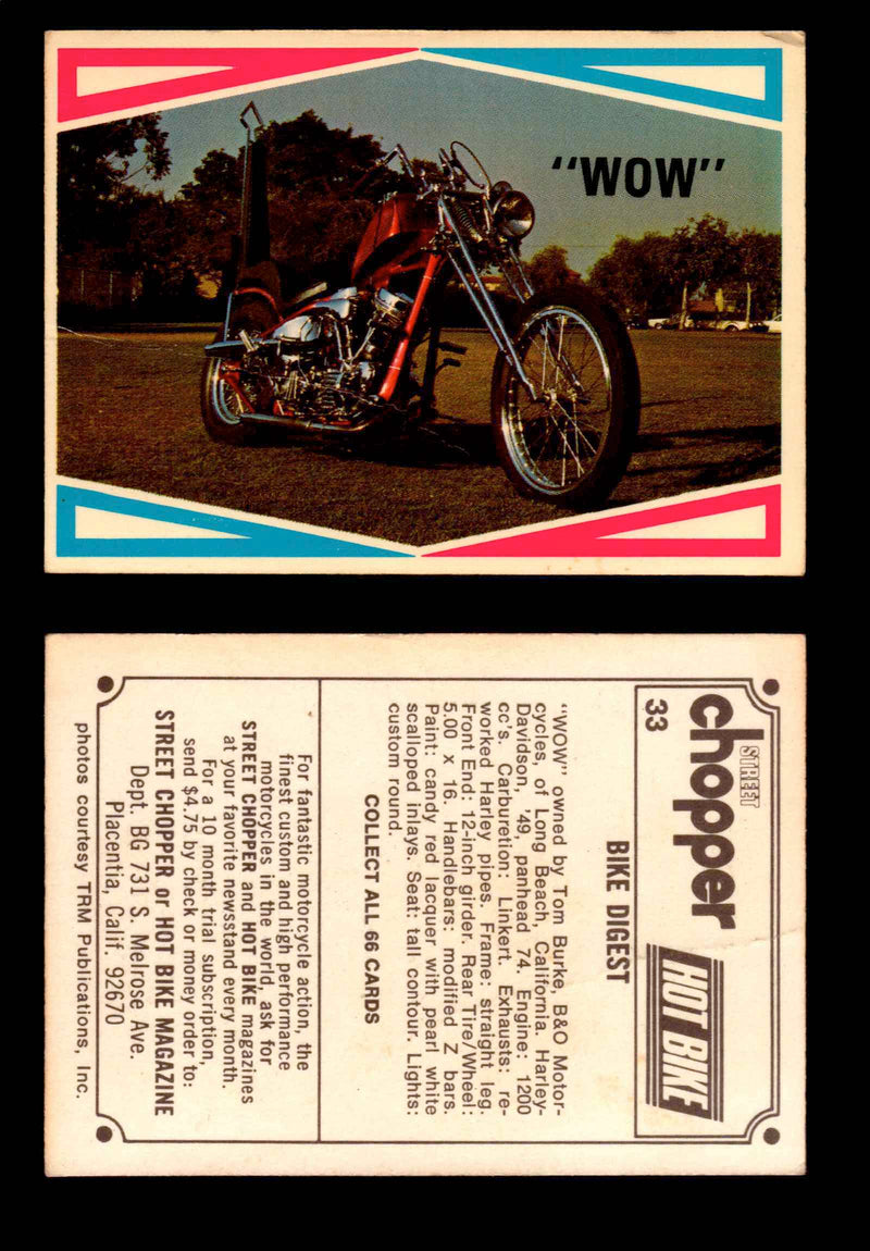 1972 Street Choppers & Hot Bikes Vintage Trading Card You Pick Singles #1-66 #33   "WOW" (creased)  - TvMovieCards.com