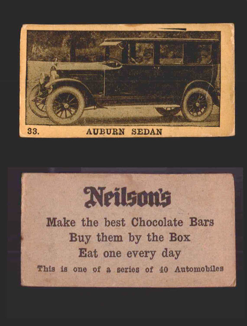 1920s Neilson's Chocolate Automobile Vintage Trading Cards U Pick Singles #1-40 #33 Auburn Sedan  - TvMovieCards.com