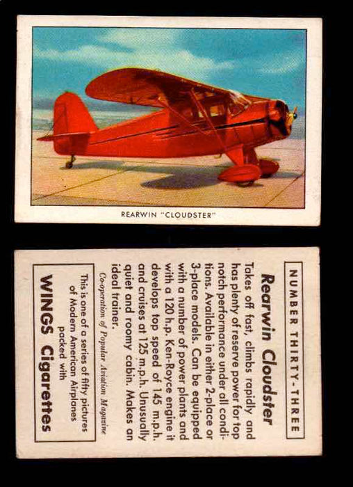 1940 Modern American Airplanes Series 1 Vintage Trading Cards Pick Singles #1-50 33 Rearwin “Cloudster”  - TvMovieCards.com