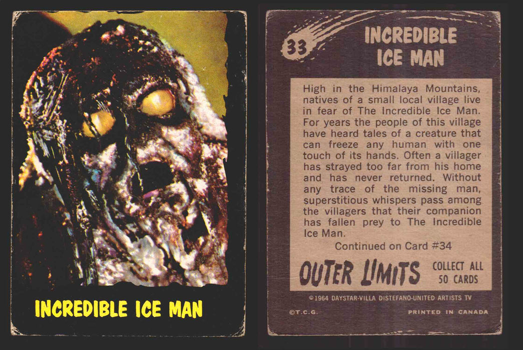 1964 Outer Limits Vintage Trading Cards #1-50 You Pick Singles O-Pee-Chee OPC 33   Incredible Ice Man  - TvMovieCards.com
