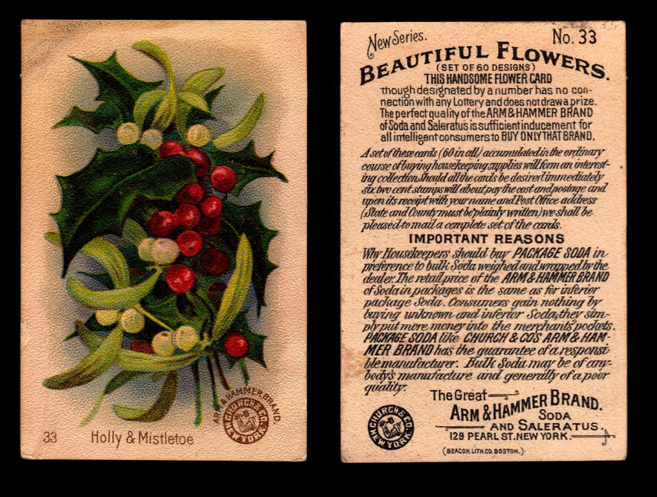 Beautiful Flowers New Series You Pick Singles Card #1-#60 Arm & Hammer 1888 J16 #33 Holly & Mistletoe  - TvMovieCards.com