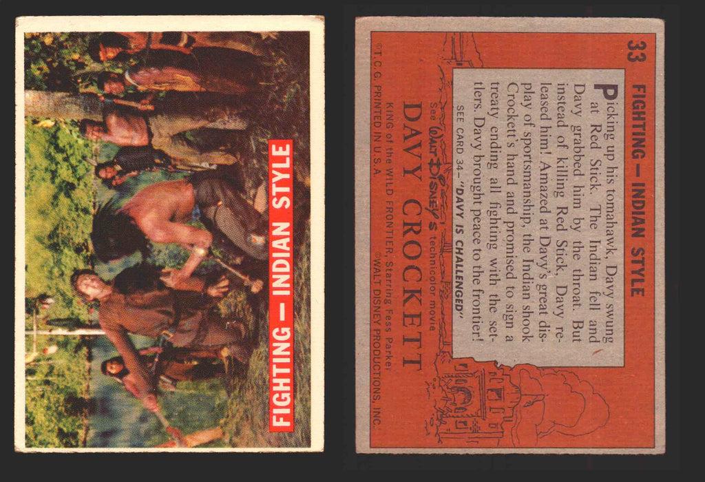 Davy Crockett Series 1 1956 Walt Disney Topps Vintage Trading Cards You Pick Sin 33   Fighting - Indian Style  - TvMovieCards.com