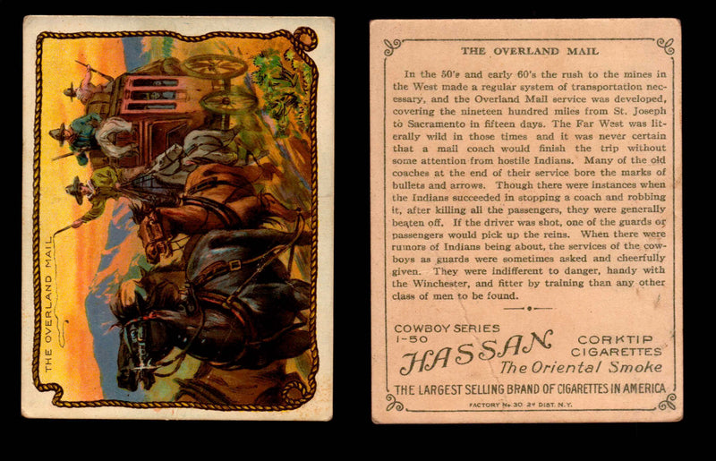 1909 T53 Hassan Cigarettes Cowboy Series #1-50 Trading Cards Singles #33 The Overland Mail  - TvMovieCards.com