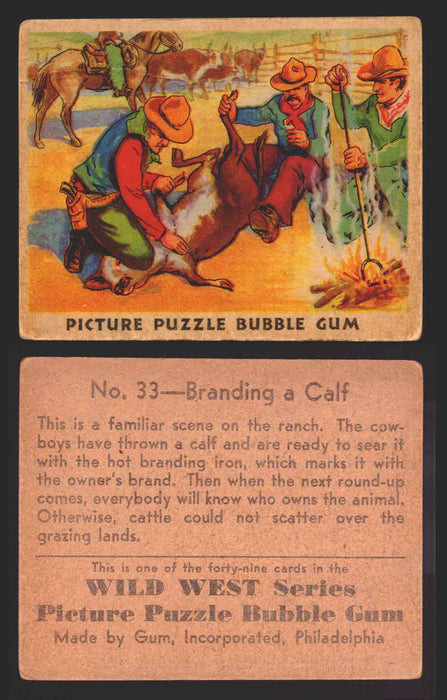 Wild West Series Vintage Trading Card You Pick Singles #1-#49 Gum Inc. 1933 33   Branding a Calf  - TvMovieCards.com