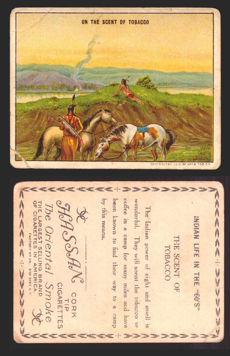 1910 T73 Hassan Cigarettes Indian Life In The 60's Tobacco Trading Cards Singles #33 On the Scent of Tobacco  - TvMovieCards.com