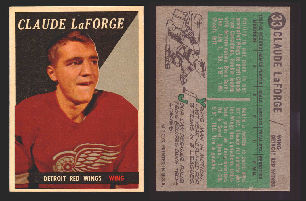 1957-1958 Topps Hockey NHL Trading Card You Pick Single Cards #1 - 66 F/VG #33 Claude LaForge  - TvMovieCards.com