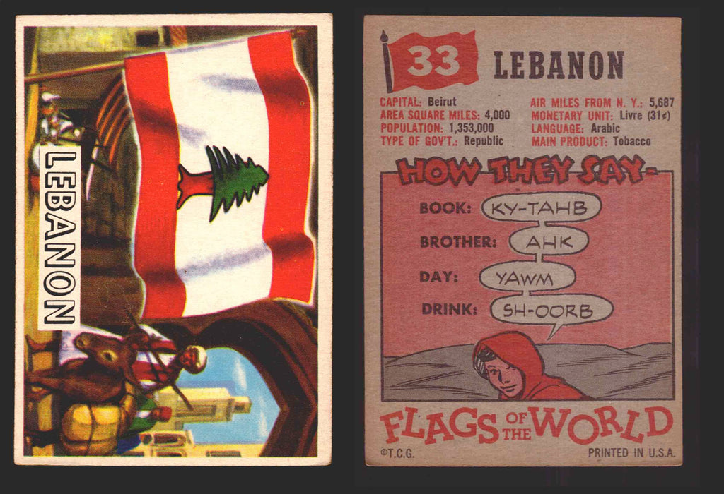 1956 Flags of the World Vintage Trading Cards You Pick Singles #1-#80 Topps 33	Lebanon  - TvMovieCards.com