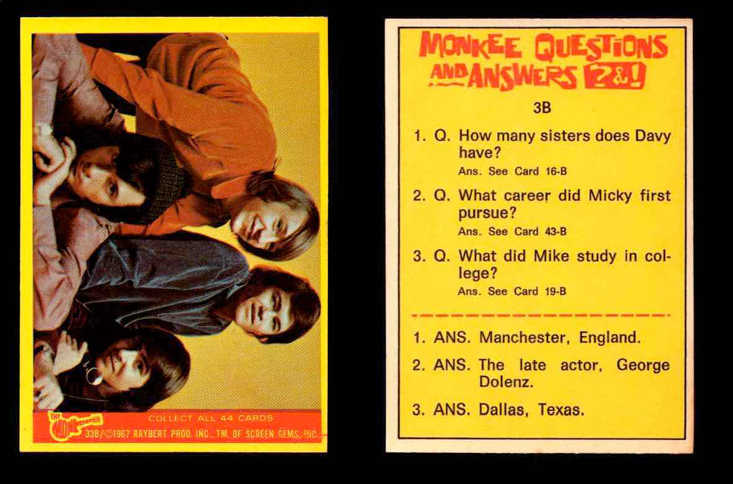 The Monkees Series B TV Show 1967 Vintage Trading Cards You Pick Singles #1B-44B #33  - TvMovieCards.com