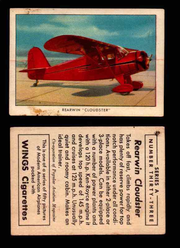 1940 Modern American Airplanes Series A Vintage Trading Cards Pick Singles #1-50 33 Rearwin “Cloudster”  - TvMovieCards.com
