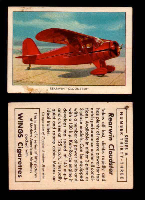 1940 Modern American Airplanes Series A Vintage Trading Cards Pick Singles #1-50 33 Rearwin “Cloudster”  - TvMovieCards.com