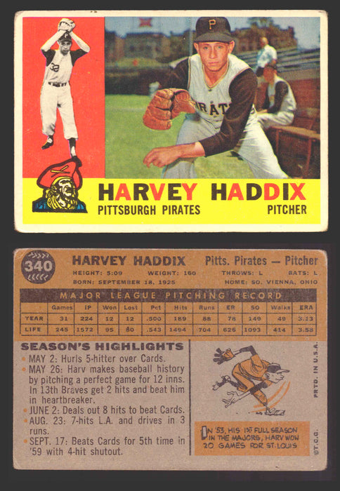 1960 Topps Baseball Trading Card You Pick Singles #250-#572 VG/EX 340 - Harvey Haddix  - TvMovieCards.com