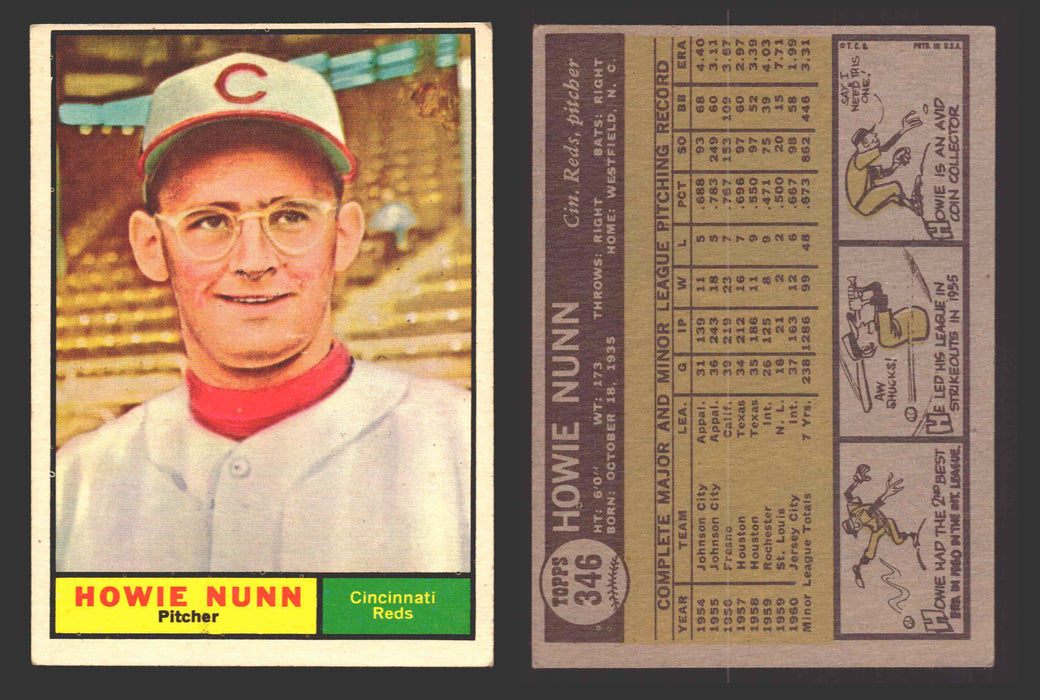 1961 Topps Baseball Trading Card You Pick Singles #300-#399 VG/EX #	346 Howie Nunn - Cincinnati Reds  - TvMovieCards.com