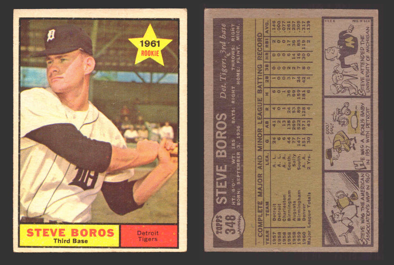 1961 Topps Baseball Trading Card You Pick Singles #300-#399 VG/EX #	348 Steve Boros - Detroit Tigers  - TvMovieCards.com