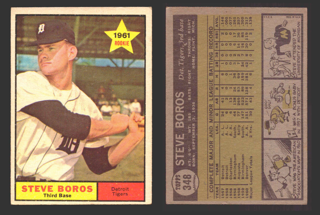 1961 Topps Baseball Trading Card You Pick Singles #300-#399 VG/EX #	348 Steve Boros - Detroit Tigers  - TvMovieCards.com