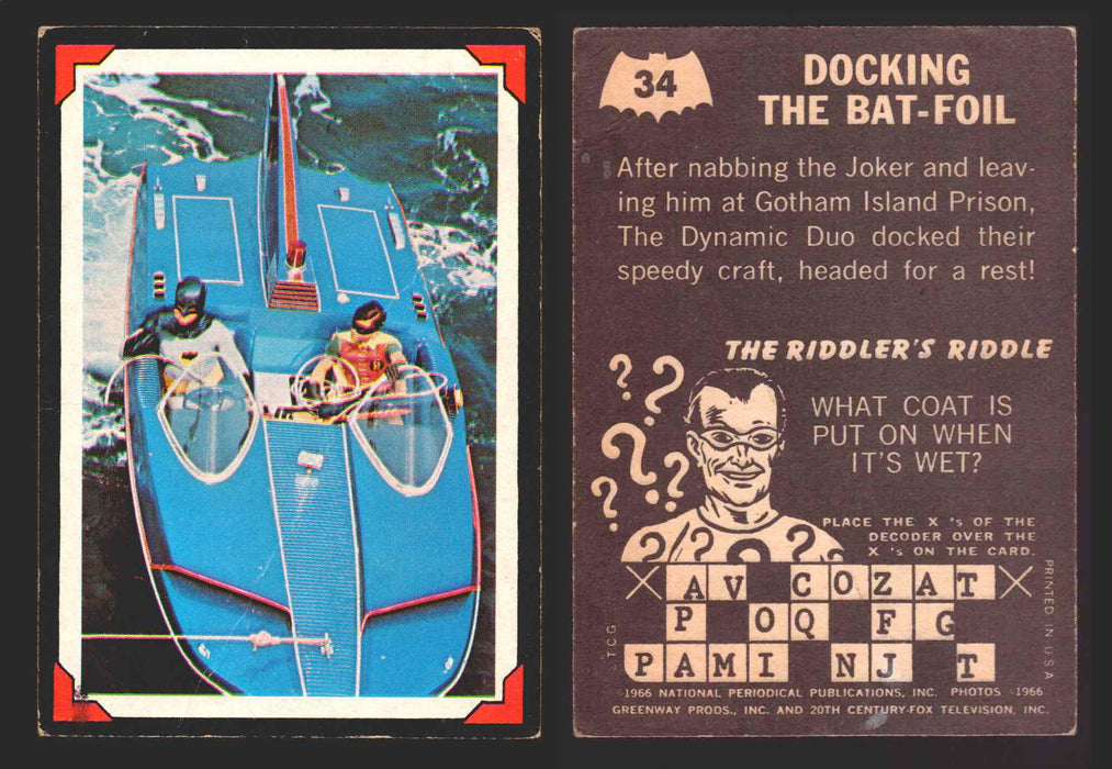 Batman Riddler Back Vintage Trading Card You Pick Singles #1-#38 Topps 1966 #	 34   Docking the Bat-Foil  - TvMovieCards.com