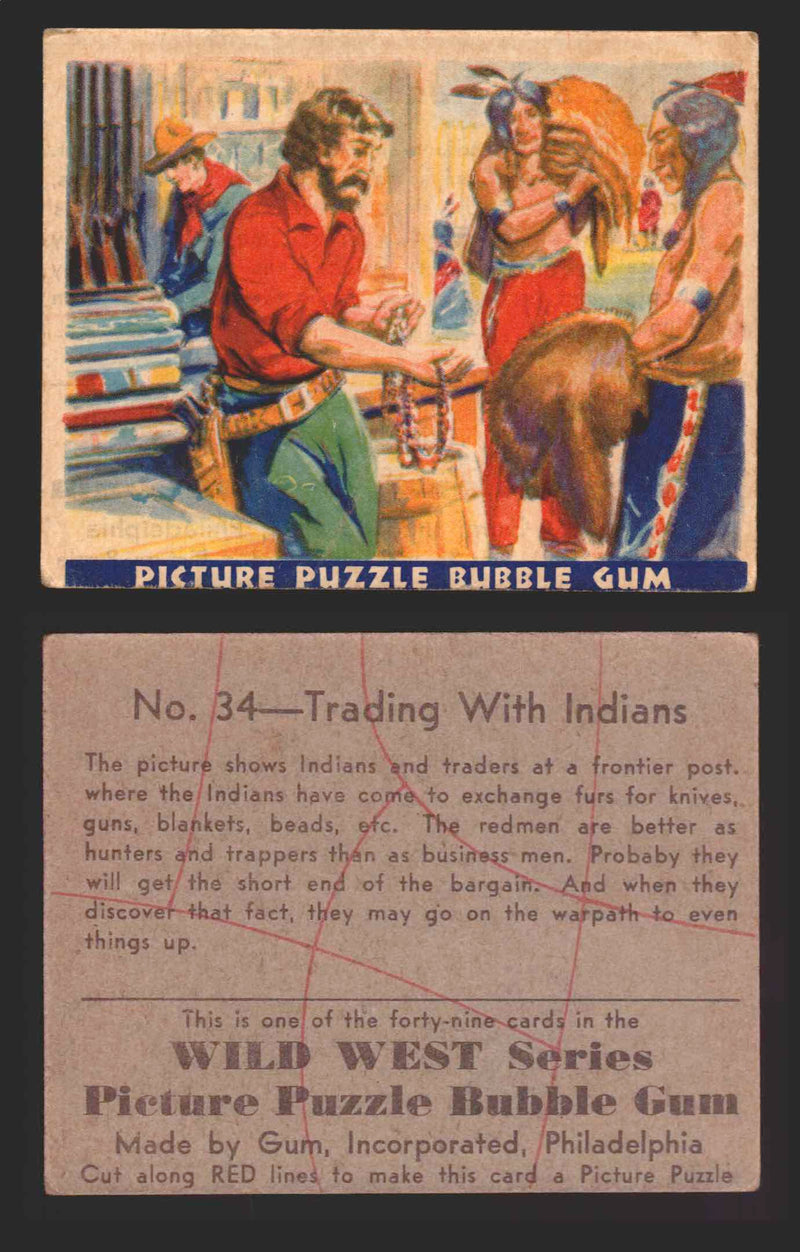 Wild West Series Vintage Trading Card You Pick Singles #1-#49 Gum Inc. 1933 34   Trading with Indians  - TvMovieCards.com