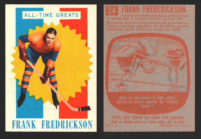 1960-61 Topps Hockey NHL Trading Card You Pick Single Cards #1 - 66 EX/NM 34 Frank Frederickson All-Time Greats  - TvMovieCards.com