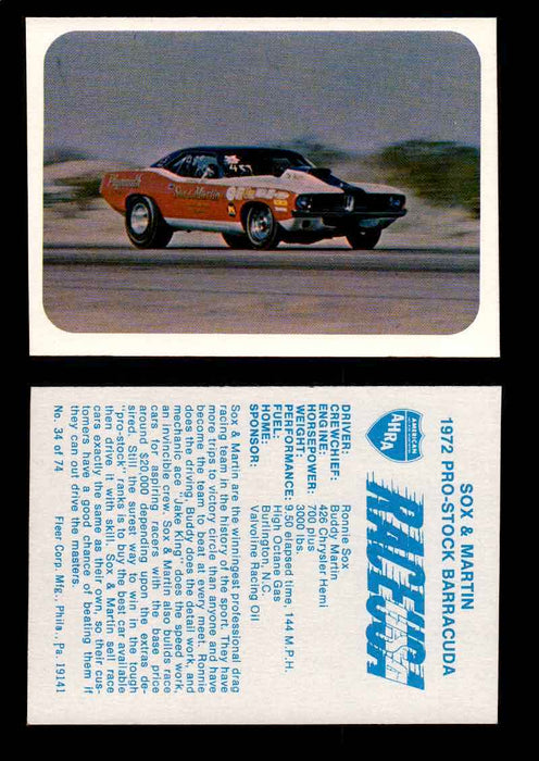 Race USA AHRA Drag Champs 1973 Fleer Vintage Trading Cards You Pick Singles 34 of 74   Sox & Martin  - TvMovieCards.com