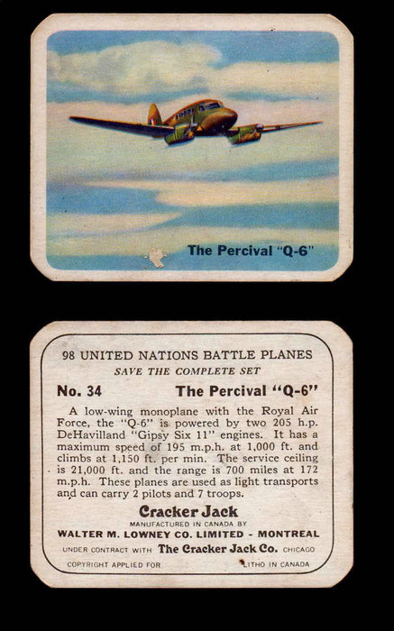 Cracker Jack United Nations Battle Planes Vintage You Pick Single Cards #1-70 #34  - TvMovieCards.com