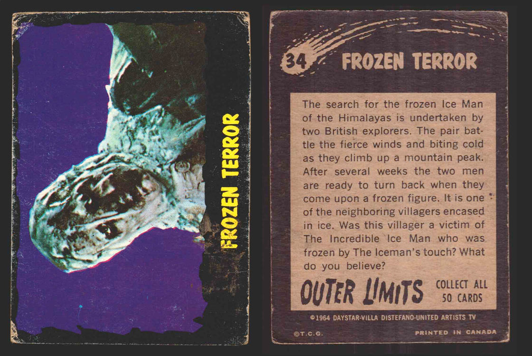 1964 Outer Limits Vintage Trading Cards #1-50 You Pick Singles O-Pee-Chee OPC 34   Frozen Terror  - TvMovieCards.com