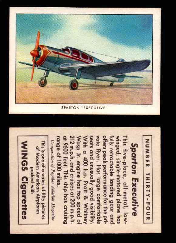 1940 Modern American Airplanes Series 1 Vintage Trading Cards Pick Singles #1-50 34 Sparton “Executive” (error card)  - TvMovieCards.com