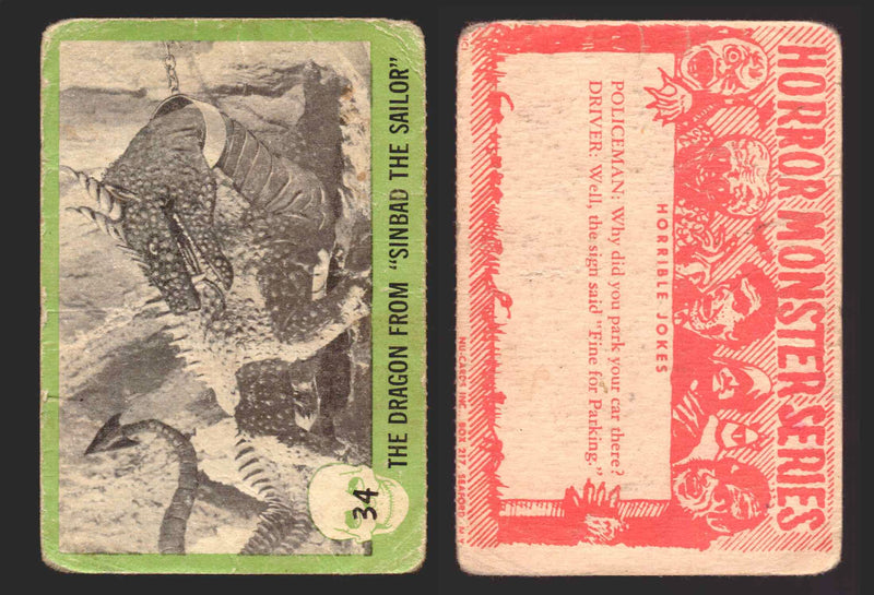 1961 Horror Monsters Series 1 Green Trading Card You Pick Singles #1-66 NuCard #	 34   The Dragon From 'Sinbad The Sailor'  - TvMovieCards.com