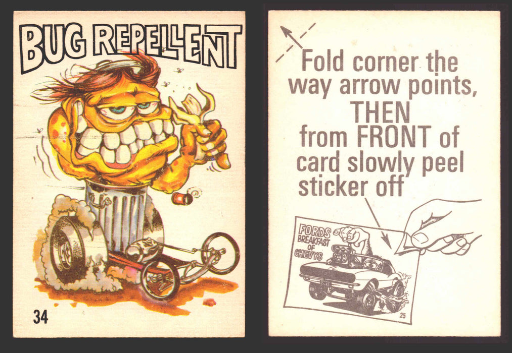 1969 Odd Rods Vintage Sticker Trading Cards #1-#44 You Pick Singles Donruss #	34	Bug Repellent  - TvMovieCards.com