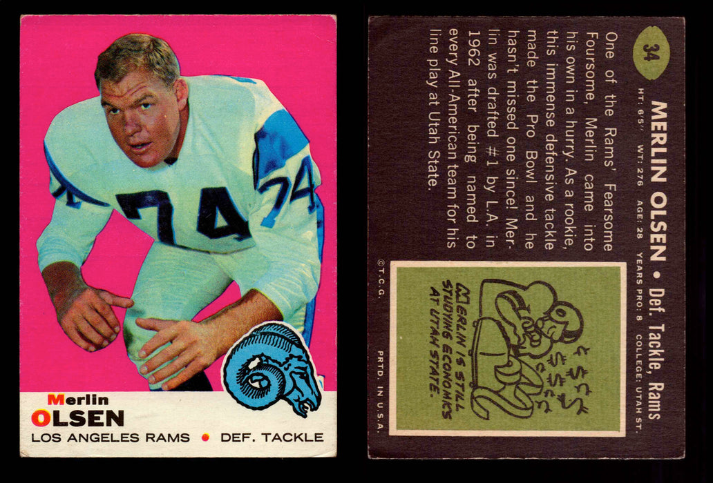 1969 Topps Football Trading Card You Pick Singles #1-#263 G/VG/EX #	34	Merlin Olsen (HOF)  - TvMovieCards.com