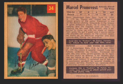 1954-1955 Parkhurst Hockey Marcel Pronovost #34 Red Wings Trading Card VG/F   - TvMovieCards.com