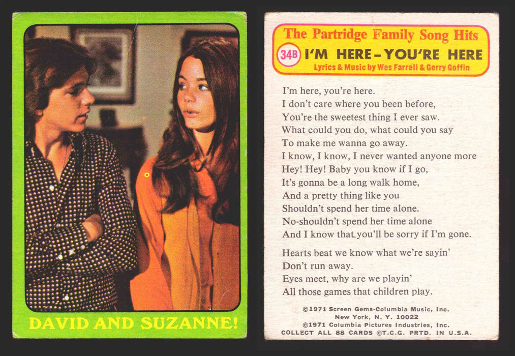 1971 The Partridge Family Series 3 Green You Pick Single Cards #1-88B Topps USA #	34B   David and Suzanne  - TvMovieCards.com
