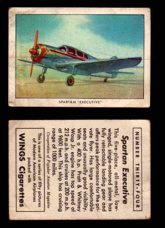 1940 Modern American Airplanes Series 1 Vintage Trading Cards Pick Singles #1-50 34 Spartan “Executive” (corrected card)  - TvMovieCards.com